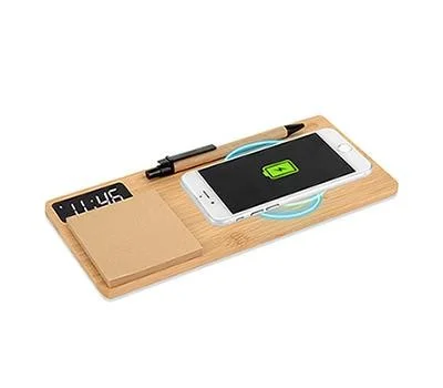 우드쇼 W110A 무선충전 메모패드 리얼우드시계_흑경